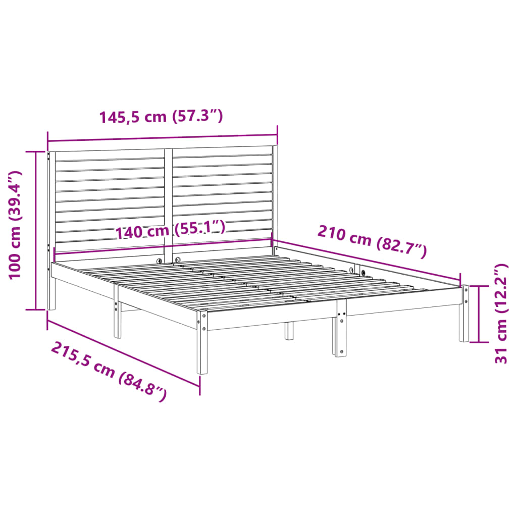 Dugi okvir kreveta bez madraca 140 x 210 cm masivno drvo