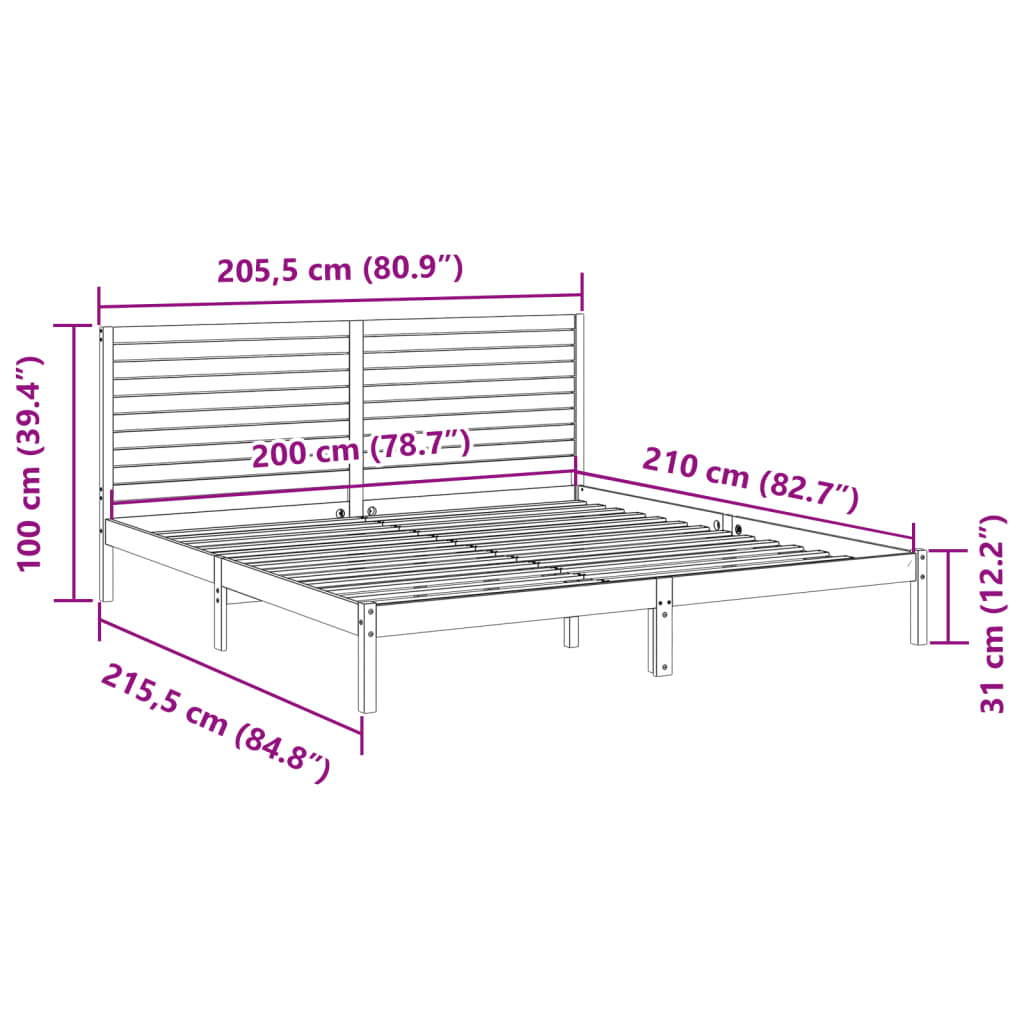Dugi okvir kreveta bez madraca 200 x 210 cm masivno drvo