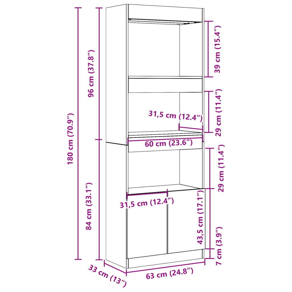 Visoka komoda siva boja betona 63x33x180 cm konstruirano drvo
