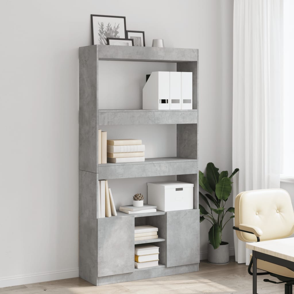 Visoka komoda siva boja betona 92x33x180 cm konstruirano drvo