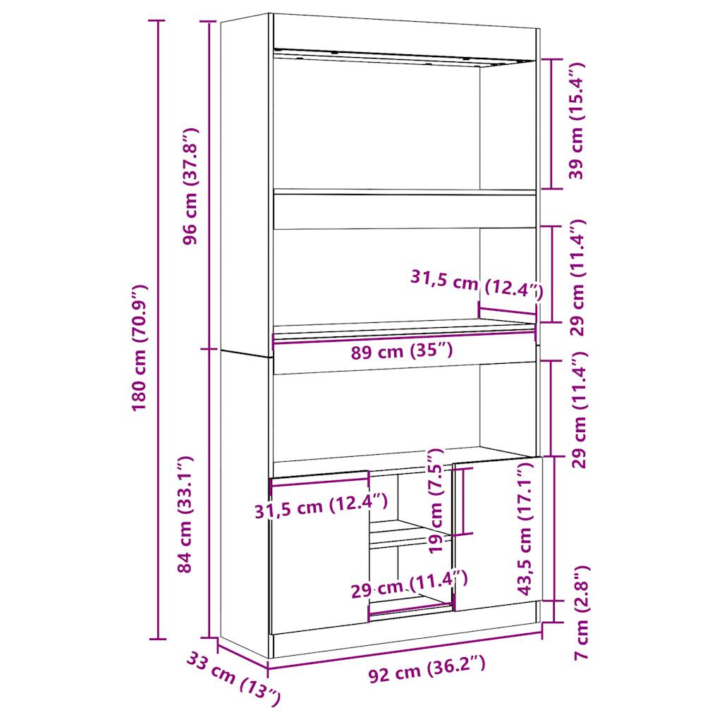 Visoka komoda siva boja betona 92x33x180 cm konstruirano drvo