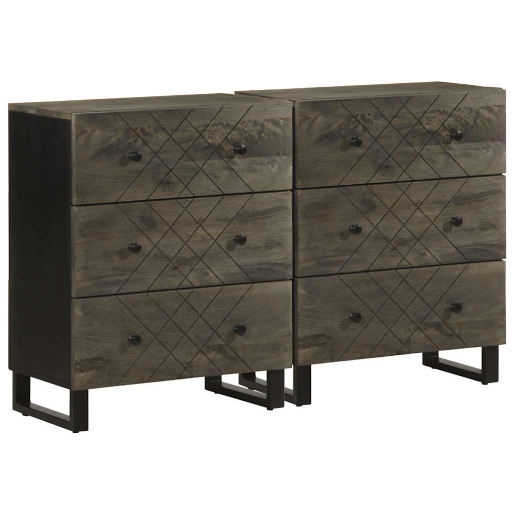 Komoda 2 kom crna 60x33x75 cm Puno drvo Mango