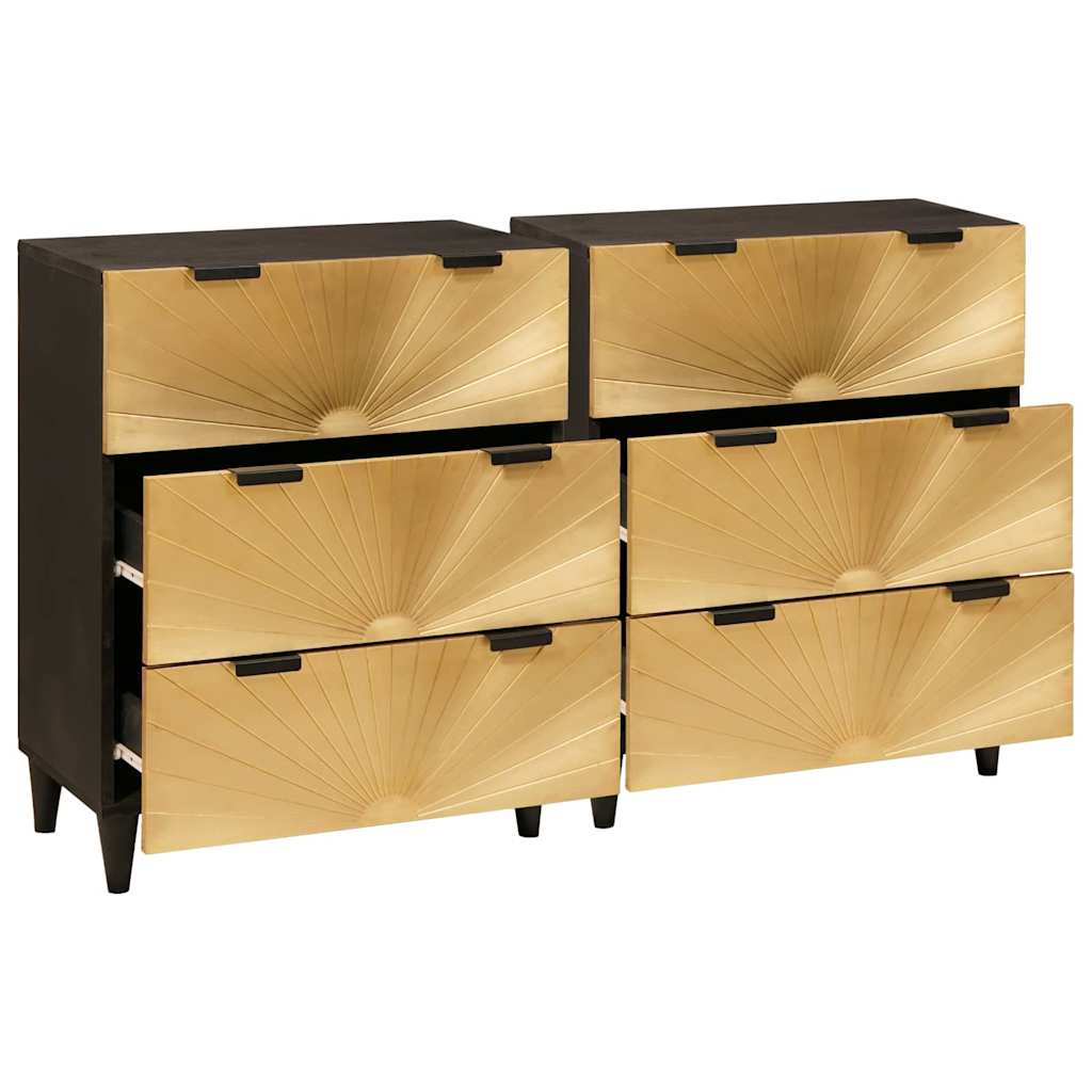 Kreveta 2 pcs Crna i zlatna 60 x 33 x 75 cm Čvrsto drvo manga