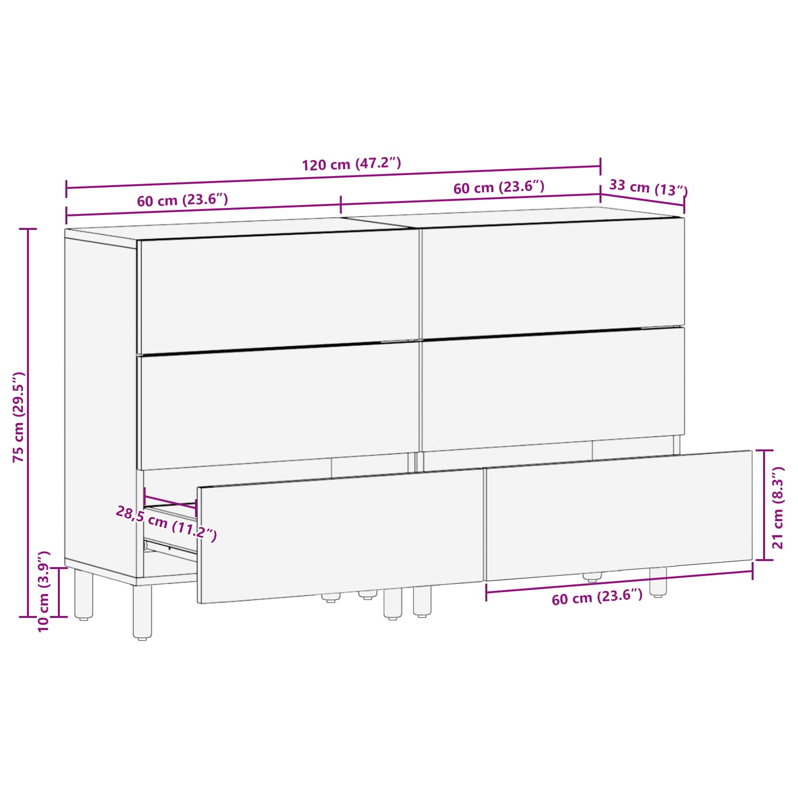Kreveta 2 pcs Finš bijelog pranja 60 x 33 x 75 cm