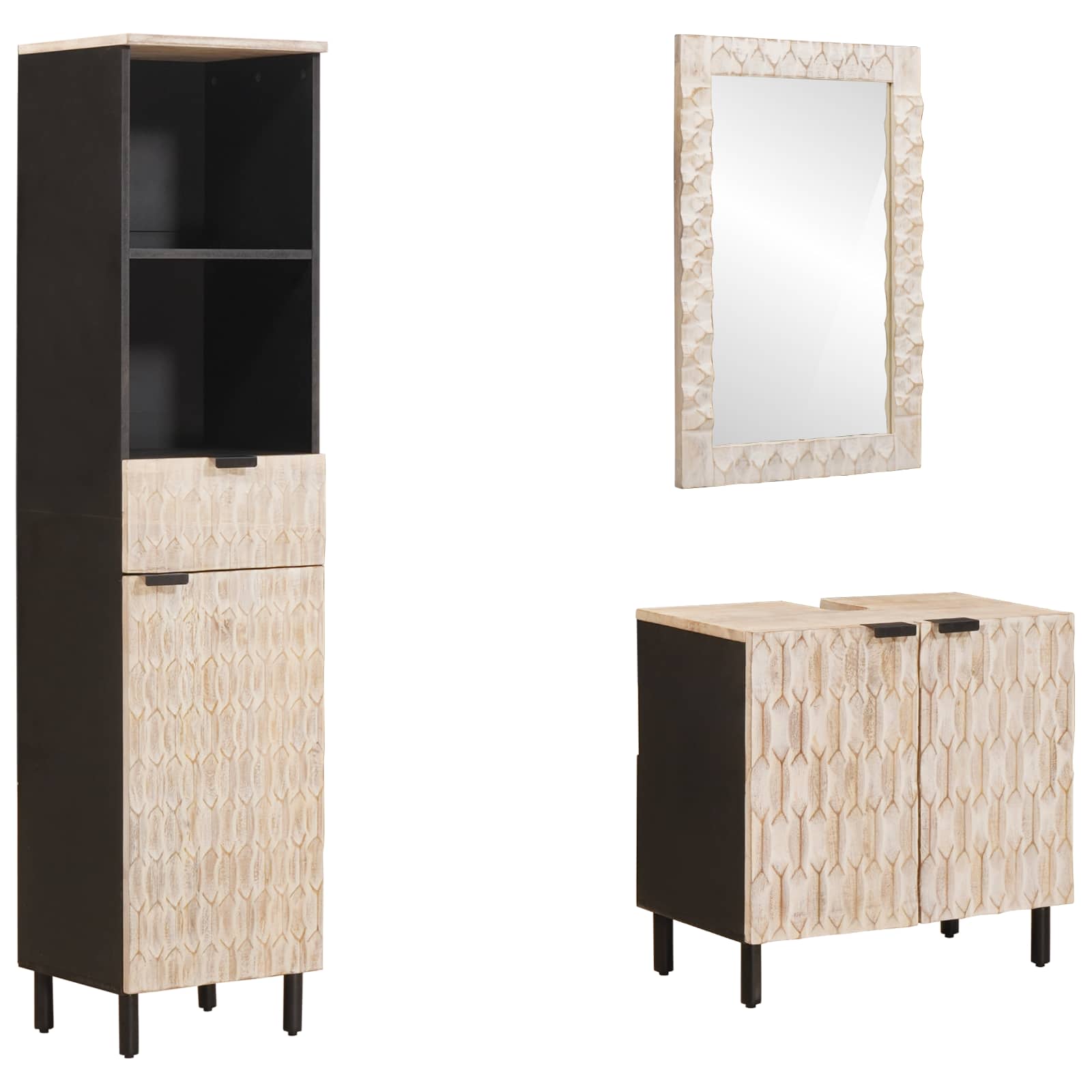 Setovi za kupaonicu 3 pcs Finš bijelog pranja Čvrsto drvo manga