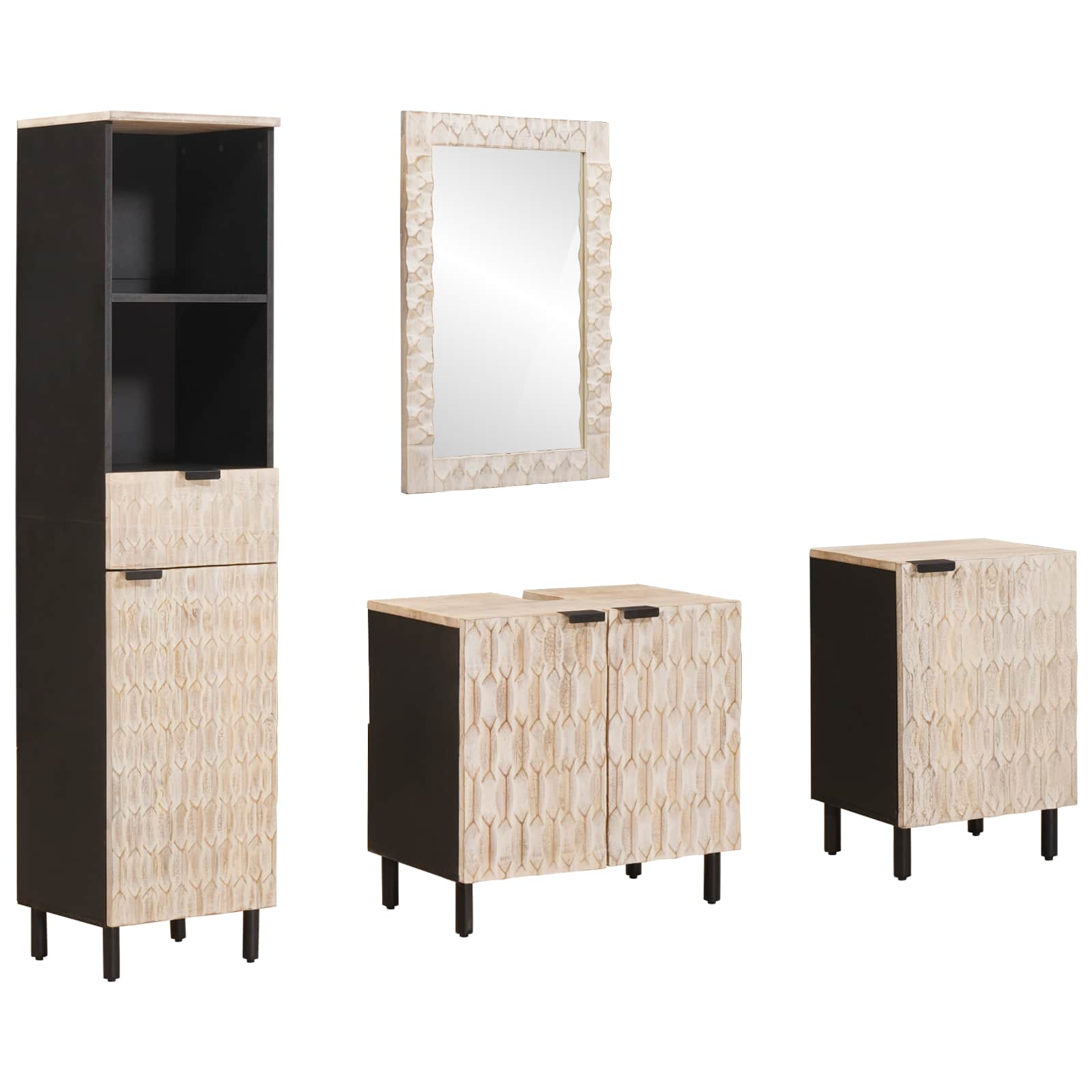Setovi za kupaonicu 4 pcs Finš bijelog pranja Čvrsto drvo manga