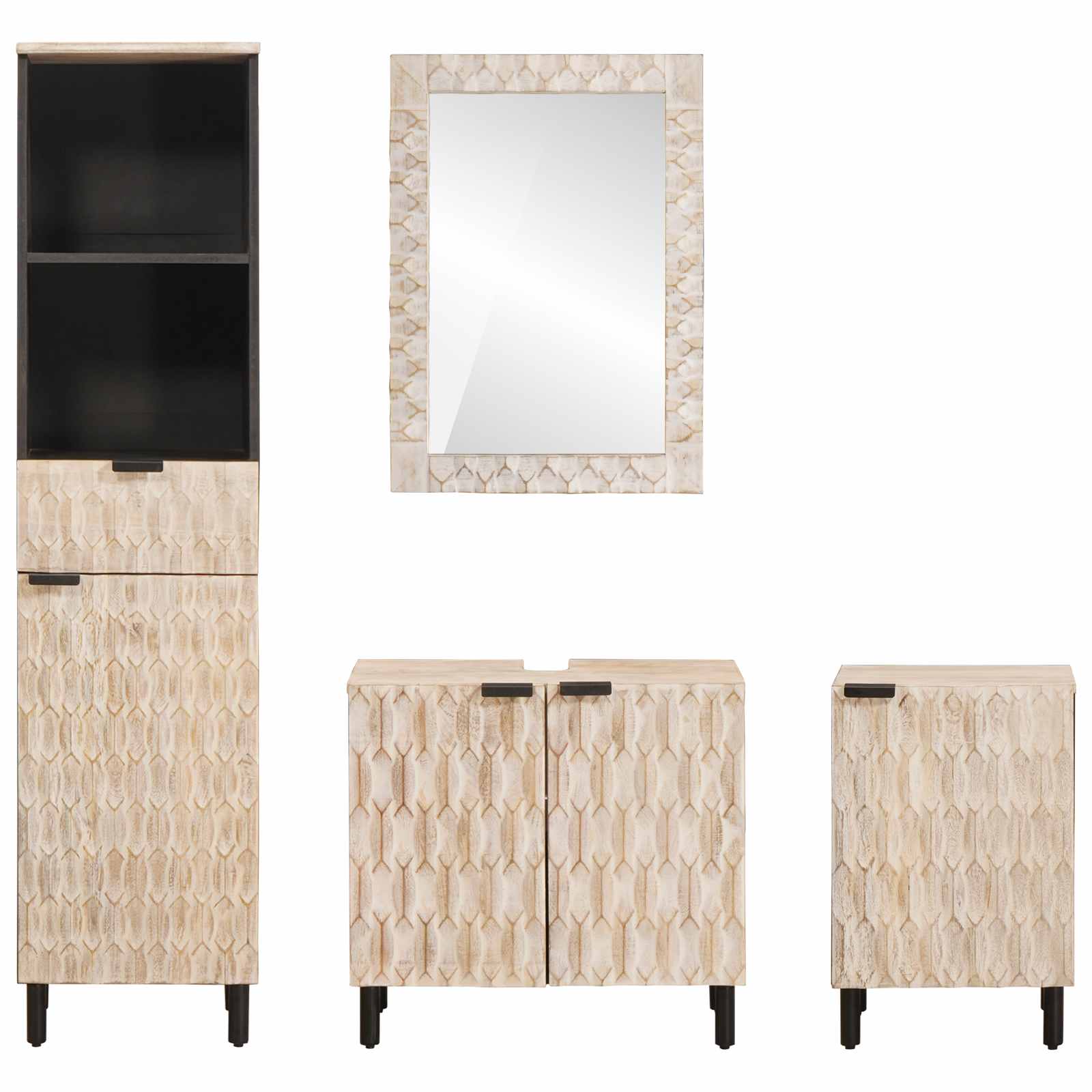 Setovi za kupaonicu 4 pcs Finš bijelog pranja Čvrsto drvo manga