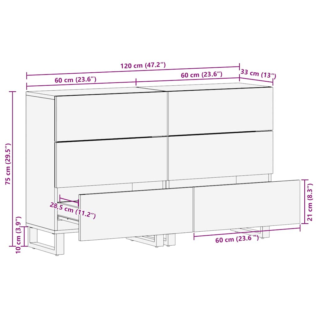 Set komoda 2 pcs Prirodna 120 x 33,5 x 75 cm Čvrsto drvo manga
