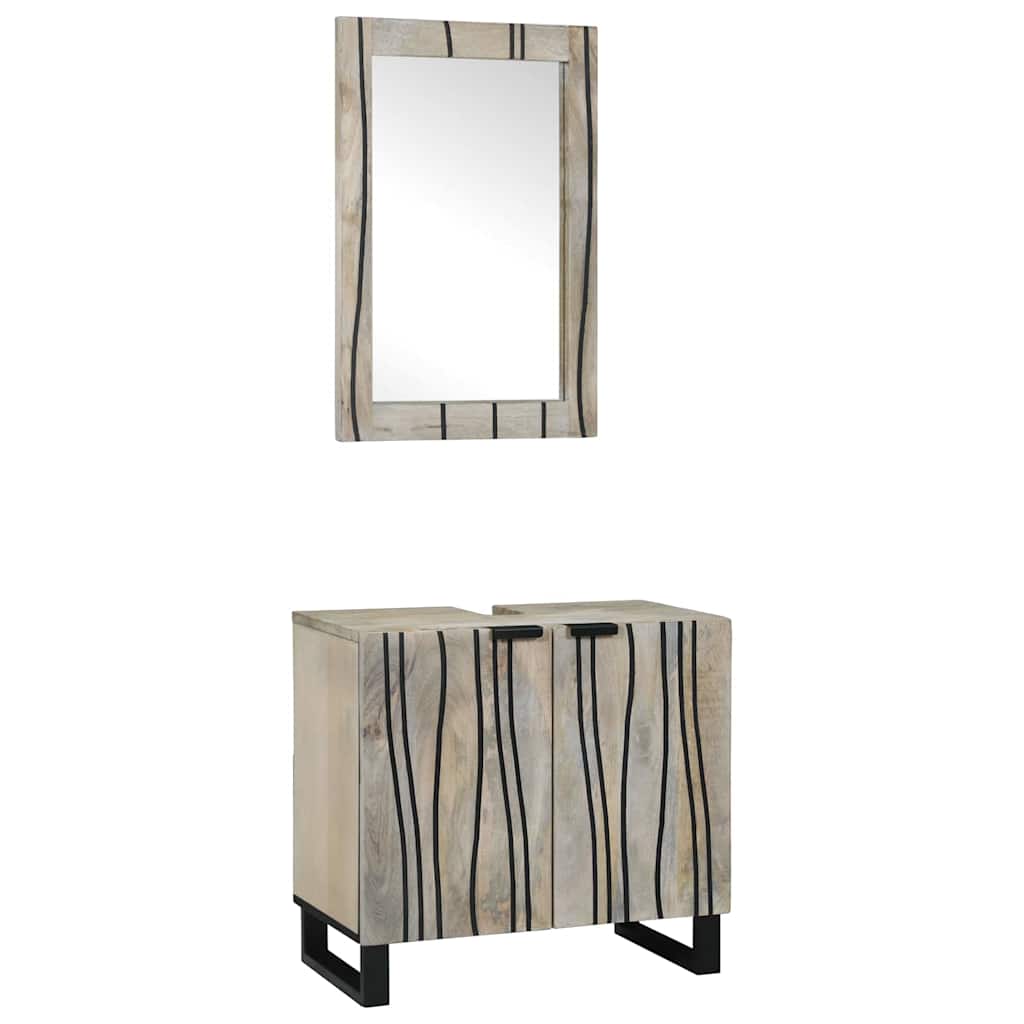 Set ormarića za kupaonicu 2 pcs Bijela Čvrsto drvo manga