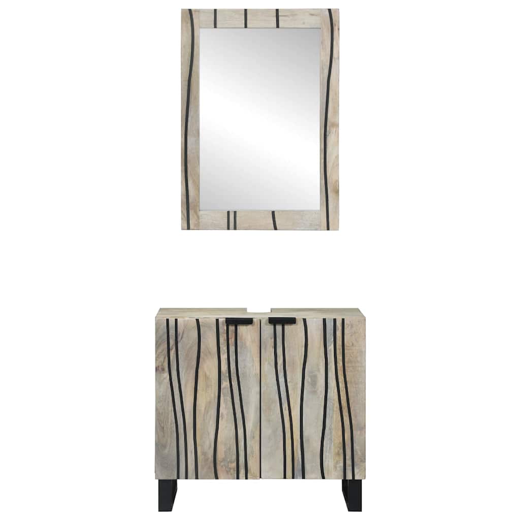 Set ormarića za kupaonicu 2 pcs Bijela Čvrsto drvo manga