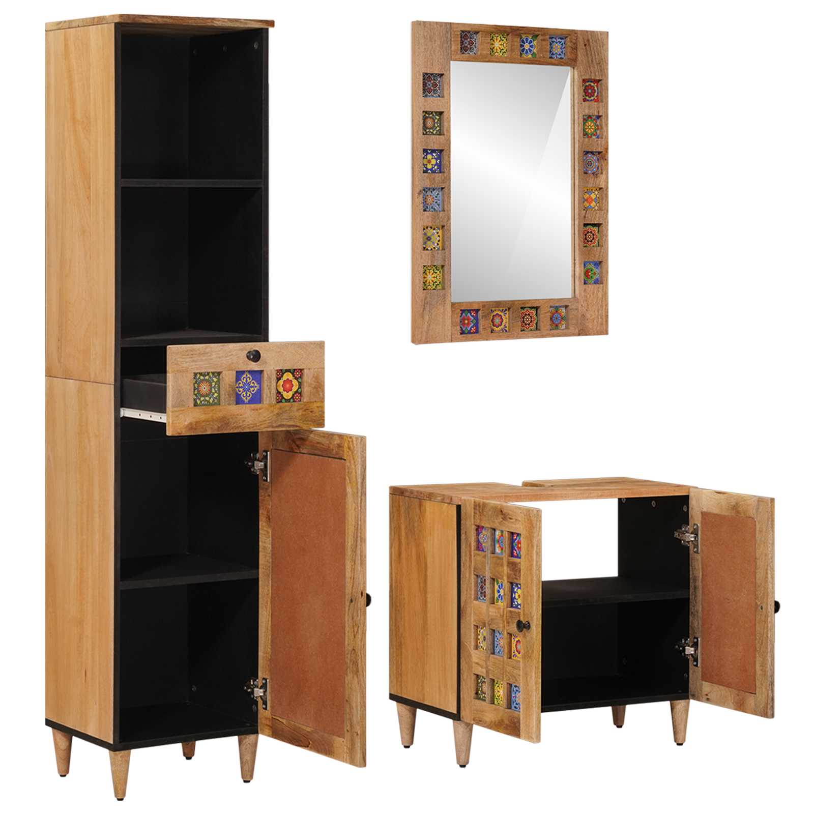 Set namještaja za kupaonicu 3 pcs Prirodna Čvrsto drvo manga
