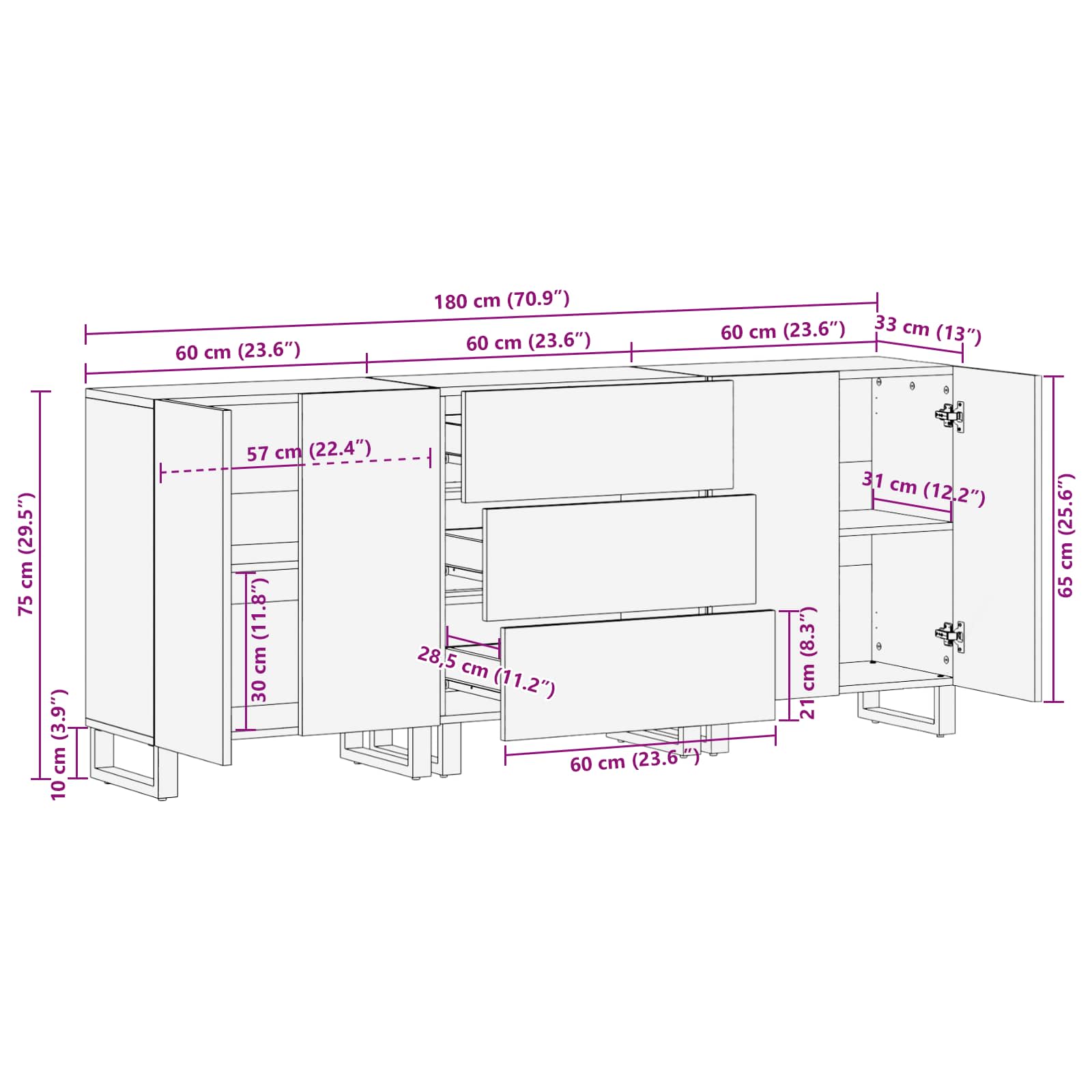 Kreveta 3 pcs Smeđa 60 x 33 x 75 cm Čvrsto drvo manga