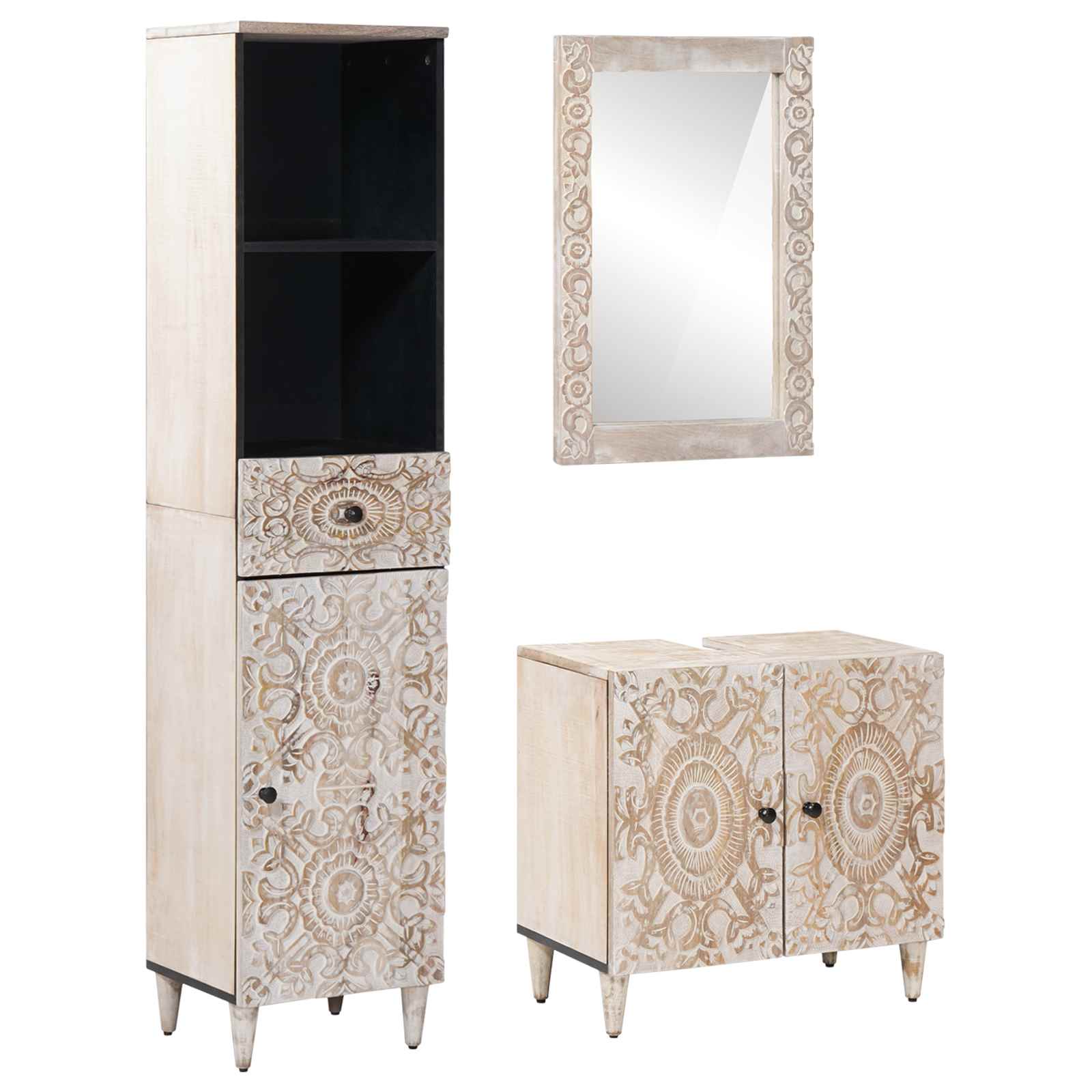 Set namještaja za kupaonicu 3 pcs Bijelo Čvrsto drvo manga