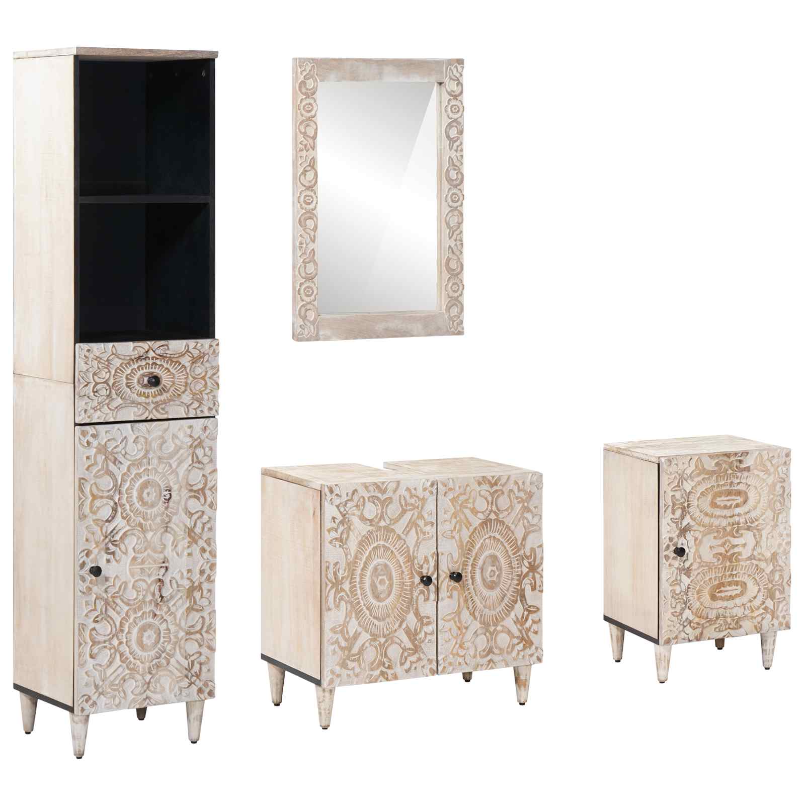 Set namještaja za kupaonicu 4 pcs Bijelo Čvrsto drvo manga