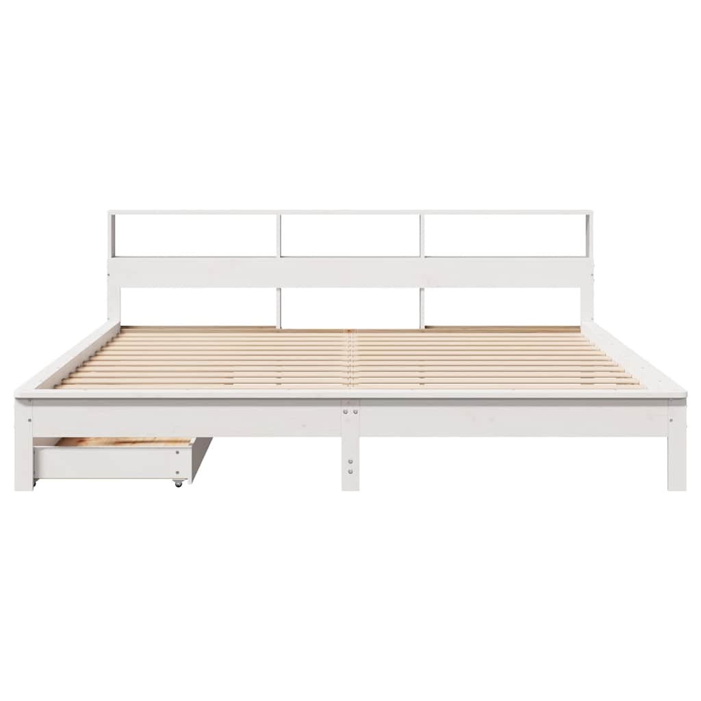Krevet s regalom z knjige bez madraca bijeli 200x200cm borovina