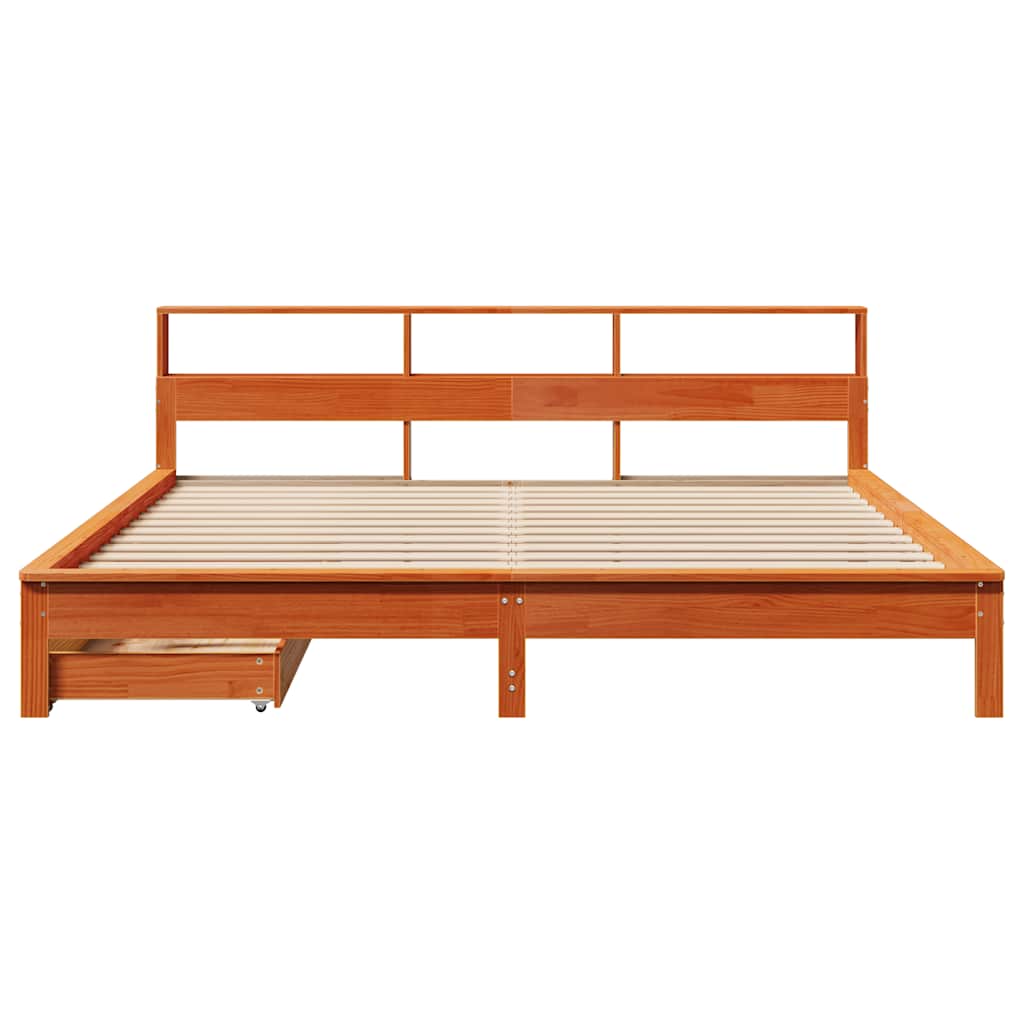 Krevet s regalom za knjige bez madraca 200x200 cm od borovine