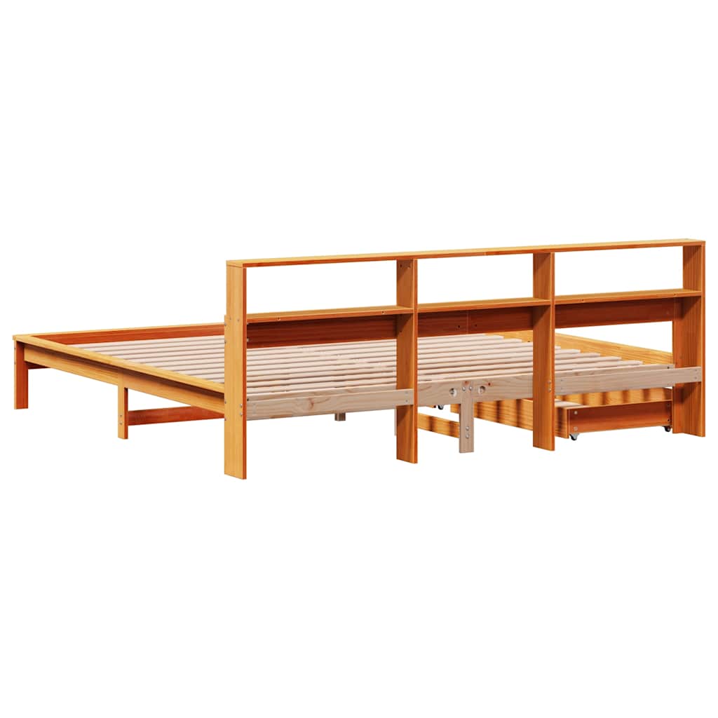 Krevet s regalom za knjige bez madraca 200x200 cm od borovine