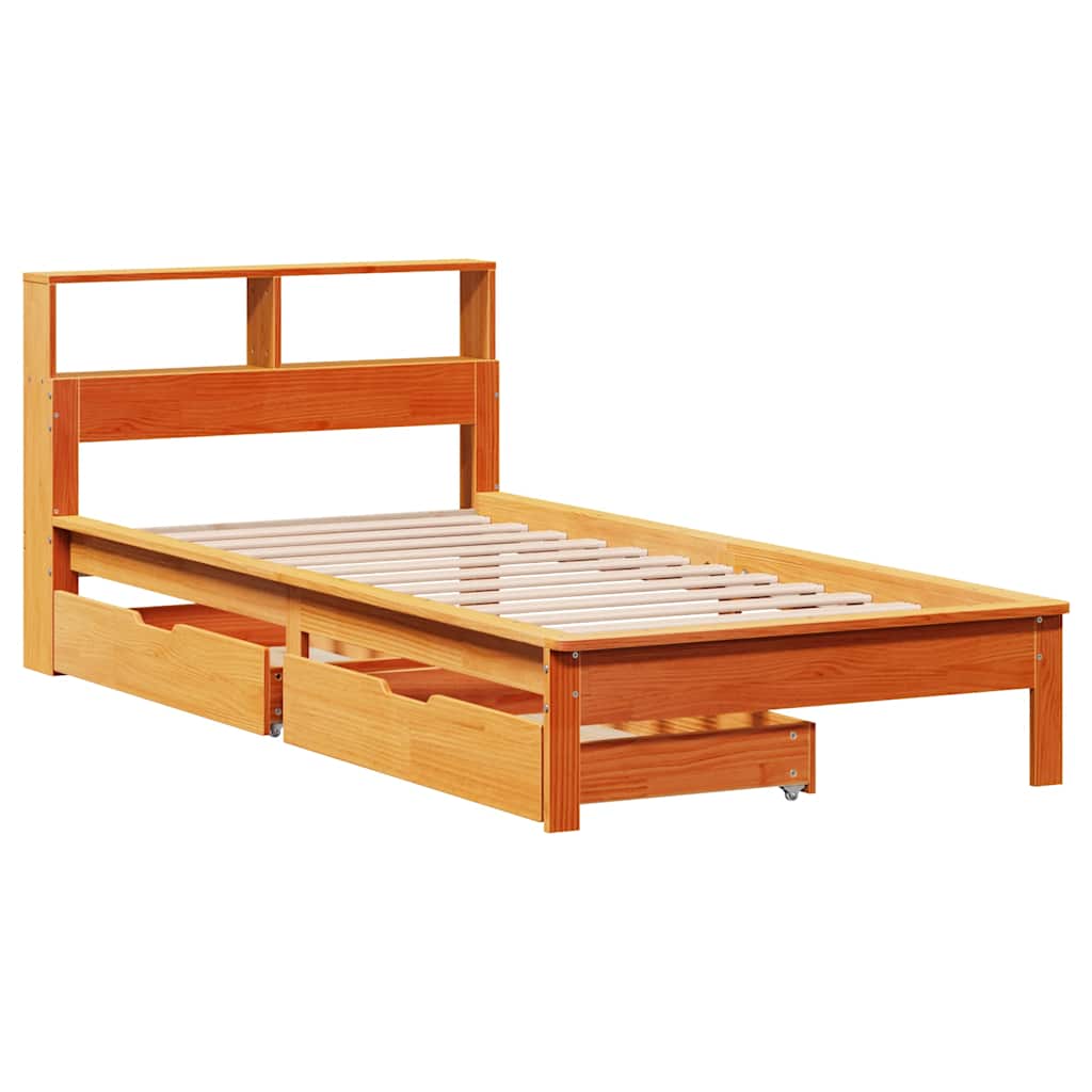 Krevet s regalom za knjige bez madraca 90 x 200 cm od borovine