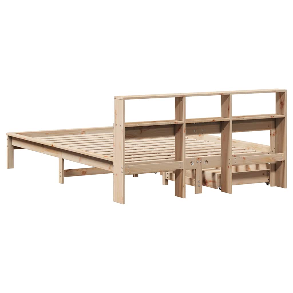 Krevet s regalom za knjige bez madraca 140x190 cm od borovine