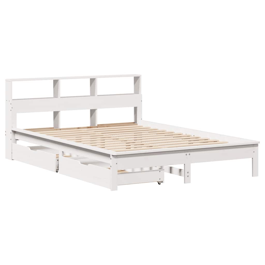 Krevet s regalom z knjige bez madraca bijeli 140x190cm borovina