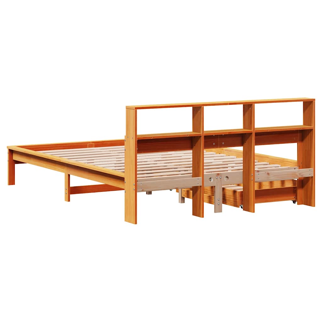 Krevet s regalom za knjige bez madraca 135 x 190 cm od borovine