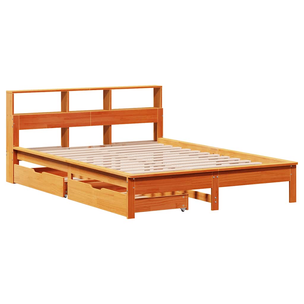 Krevet s regalom za knjige bez madraca 120 x 190 cm od borovine