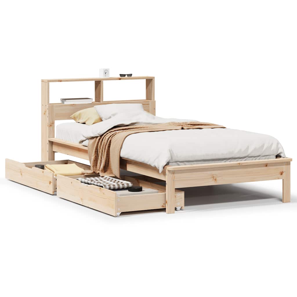 Krevet s regalom za knjige bez madraca 90x190 cm od borovine