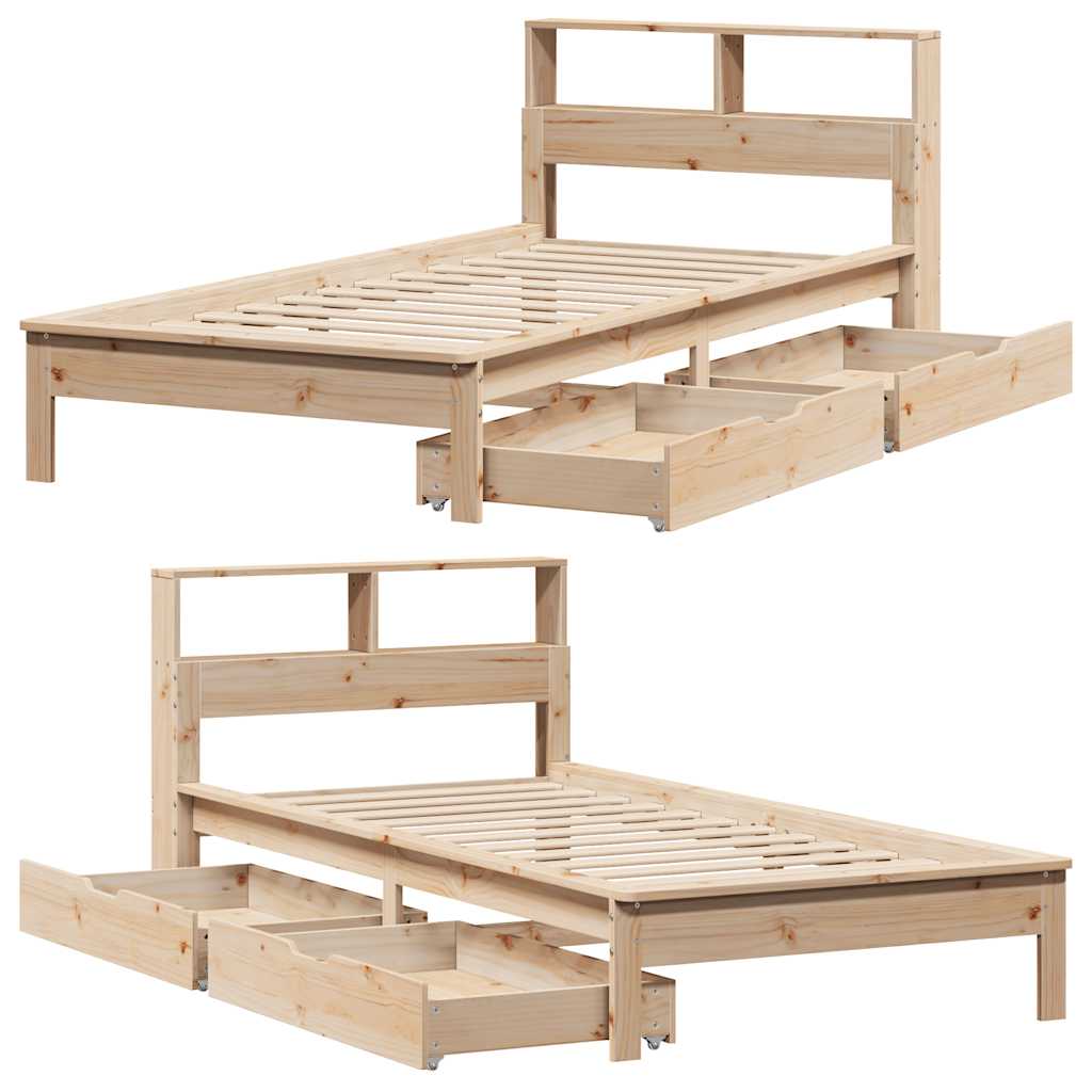 Krevet s regalom za knjige bez madraca 90x190 cm od borovine