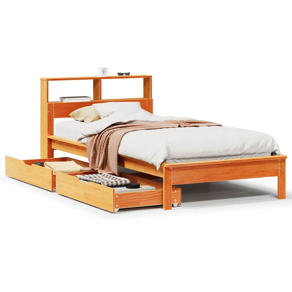 Krevet s regalom za knjige bez madraca 90 x 190 cm od borovine