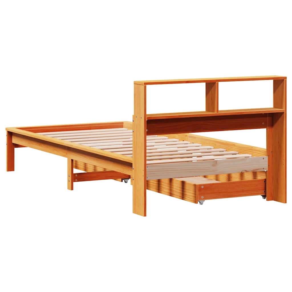 Krevet s regalom za knjige bez madraca 90 x 190 cm od borovine