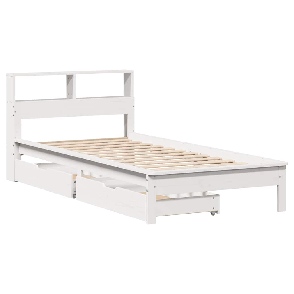 Krevet s regalom za knjige bez madraca bijeli 75x190cm borovina