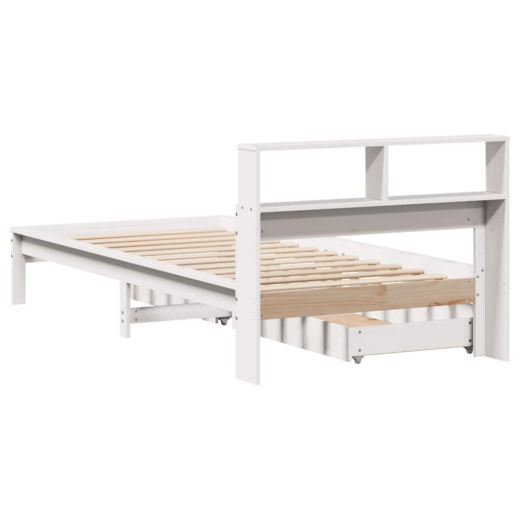Krevet s regalom za knjige bez madraca bijeli 75x190cm borovina