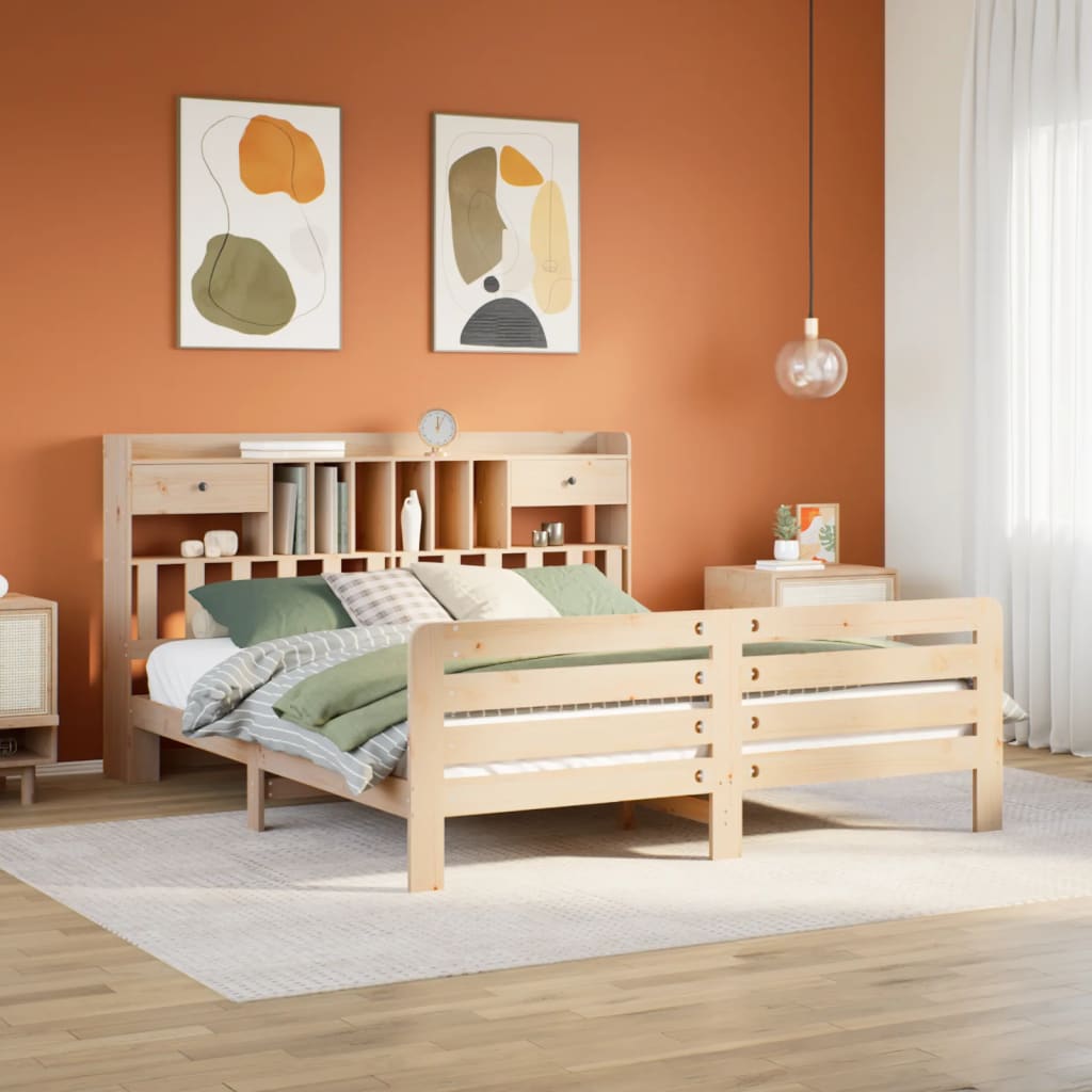 Krevet s regalom za knjige bez madraca 180x200 cm od borovine