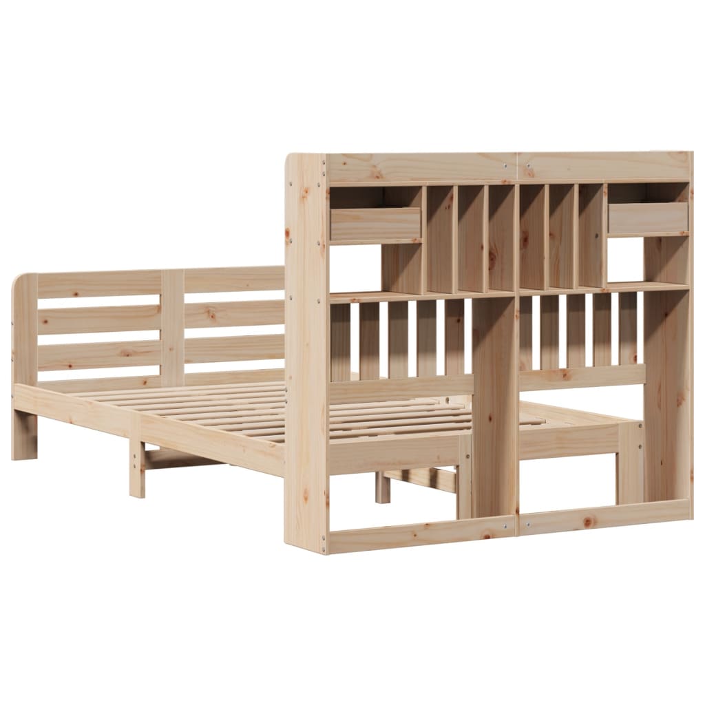 Krevet s regalom za knjige bez madraca 135x190 cm od borovine