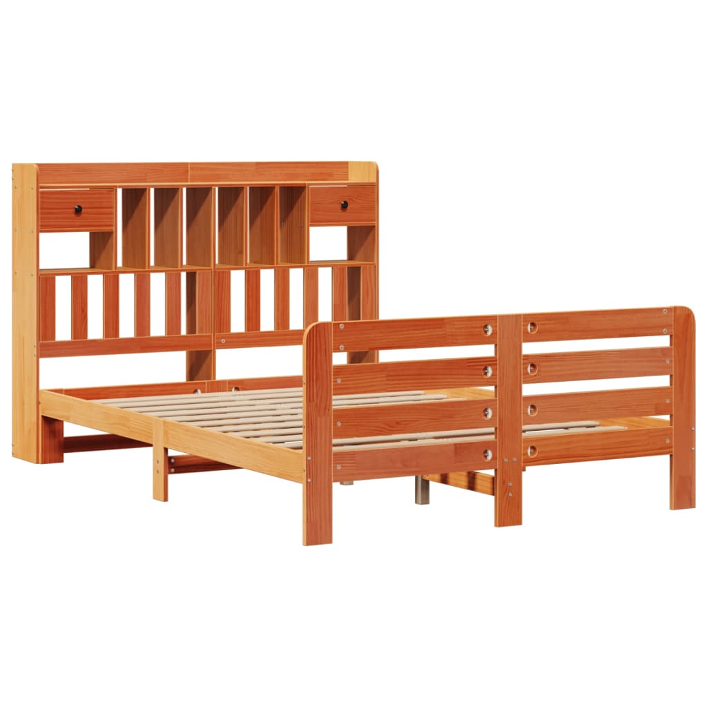 Krevet s regalom za knjige bez madraca 140 x 190 cm od borovine