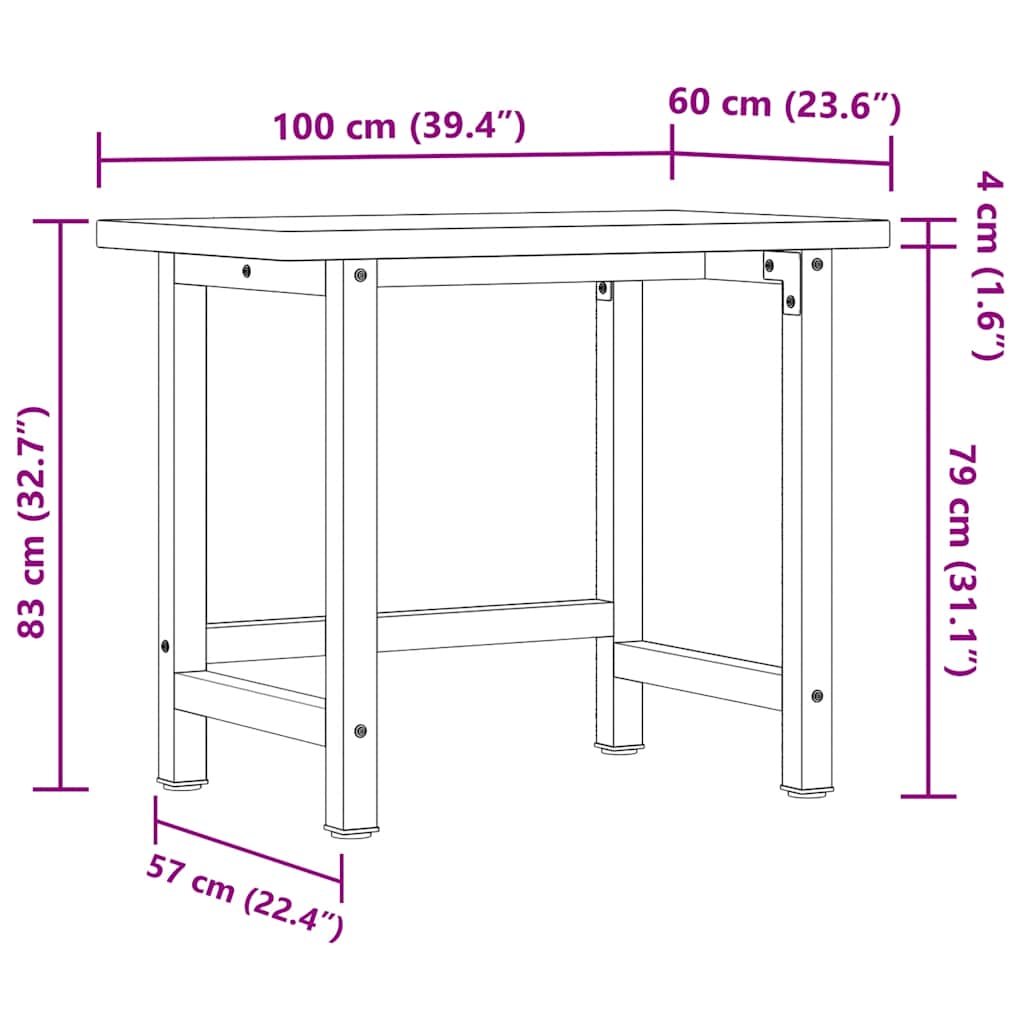 Radni stol 100 x 60 x 83 cm od masivne bukovine pravokutni