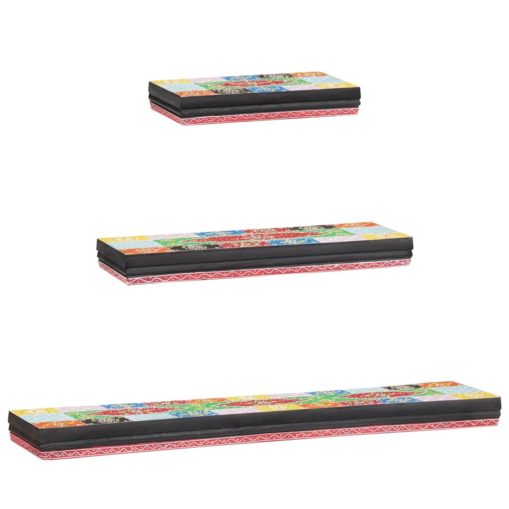 Police na zidu 3 pcs Šareni 100 x 20 x 6 cm Čvrsto drvo manga
