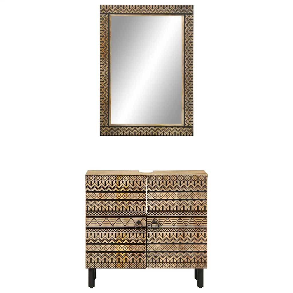 2-dijelni set kupaonskog namještaja od masivnog drva manga