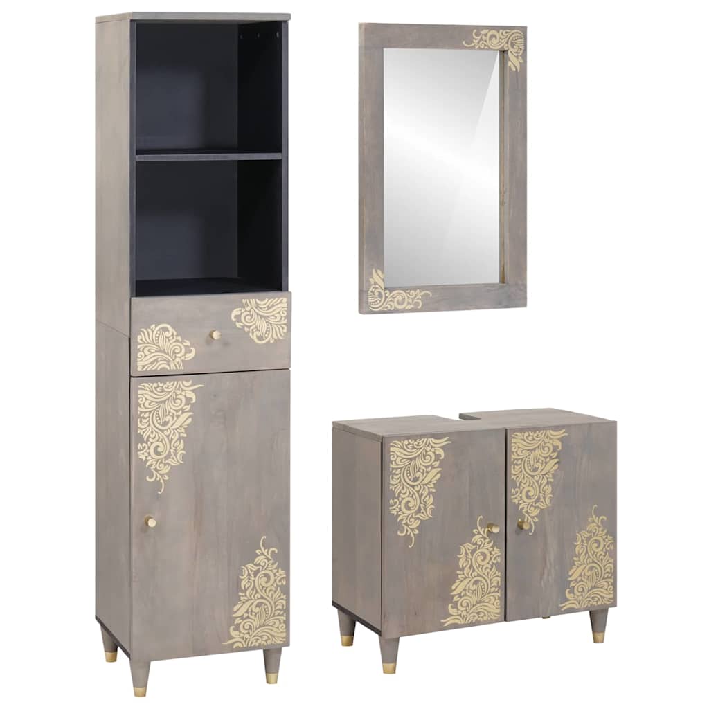 Set ormarića za kupaonicu Zidne 3 pcs Siva Čvrsto drvo manga