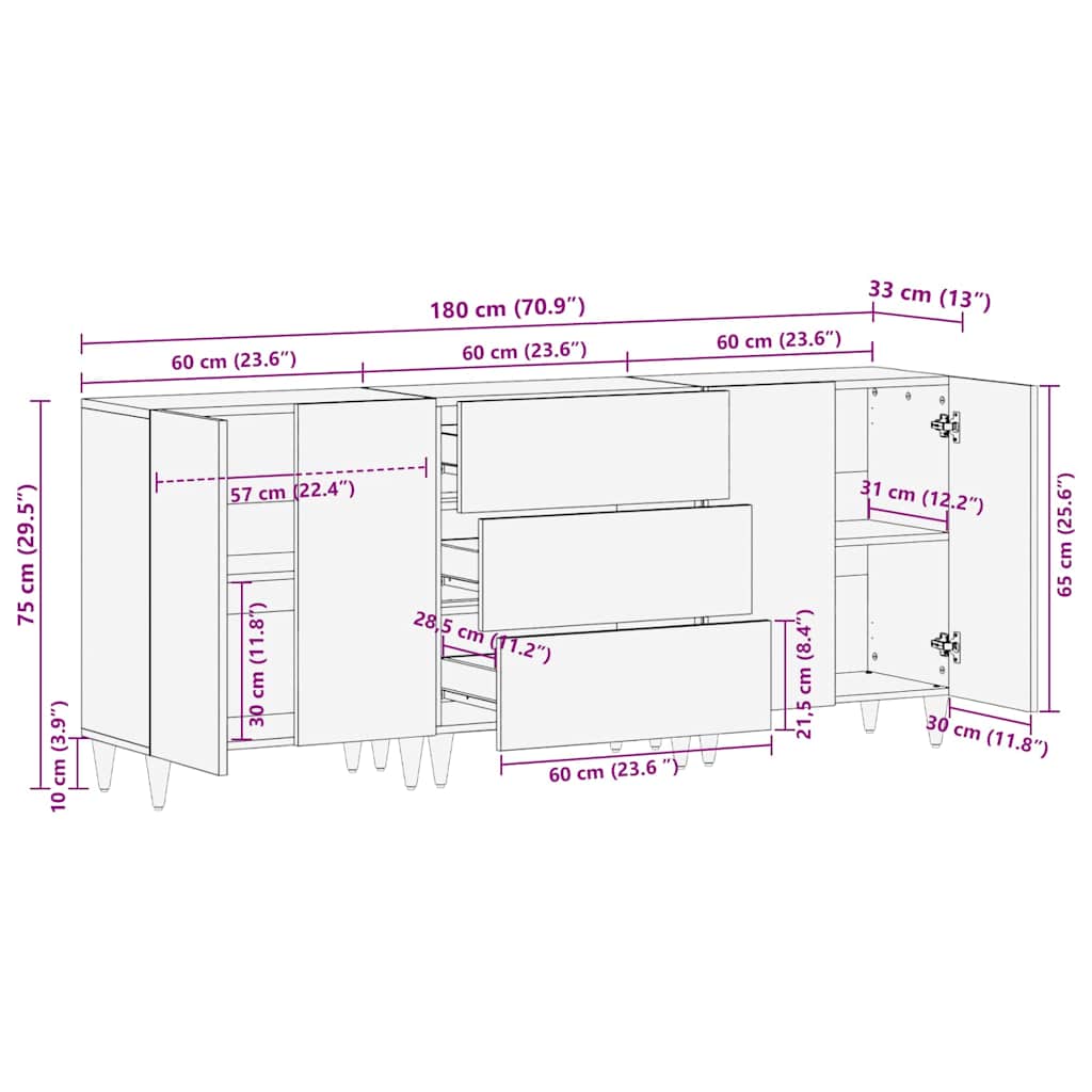 Set ormarića za kupaonicu s policom 3 pcs Crna 180 x 33 x 75 cm