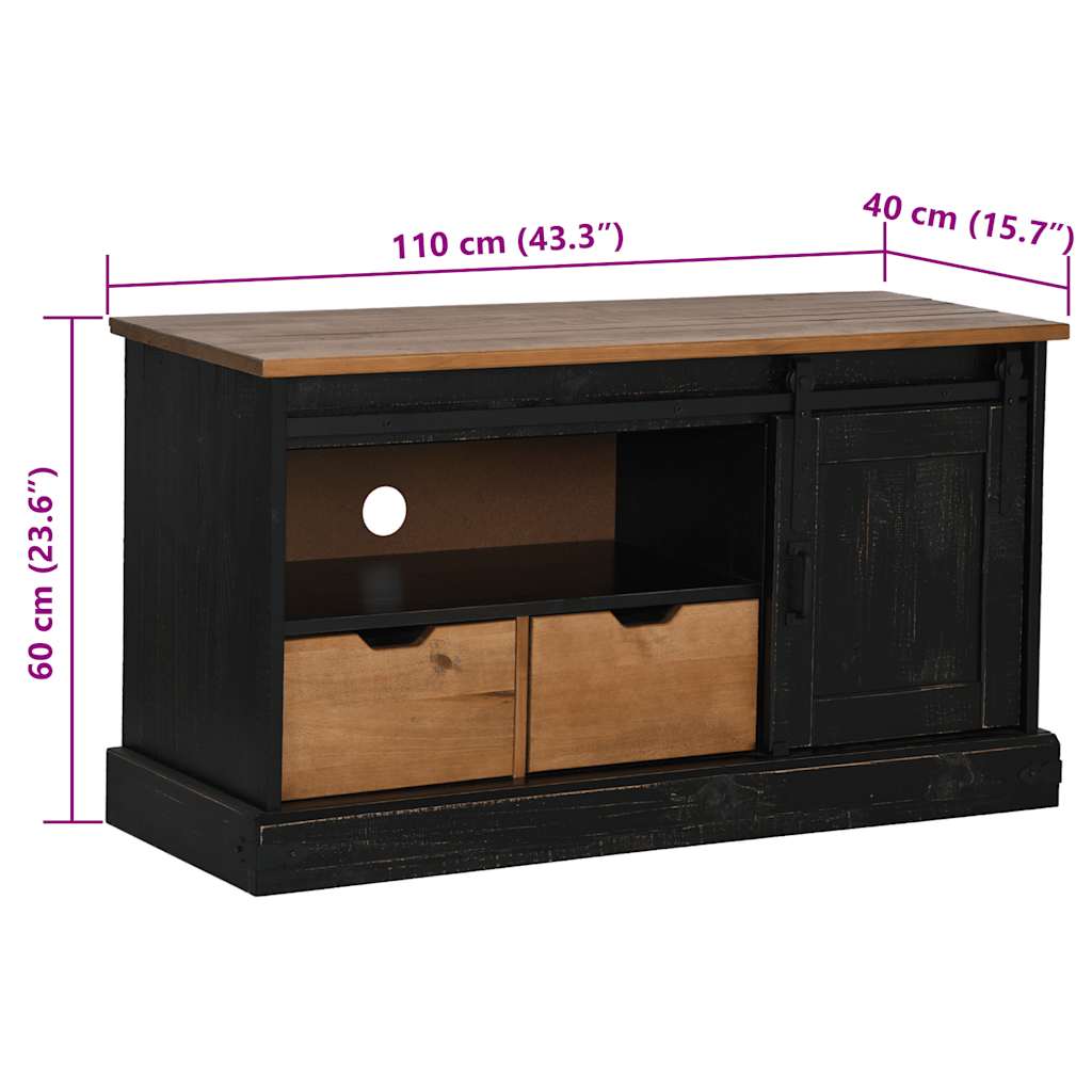 TV ormarić HALDEN s kliznim vratima crni 110x40x60 cm puno drvo