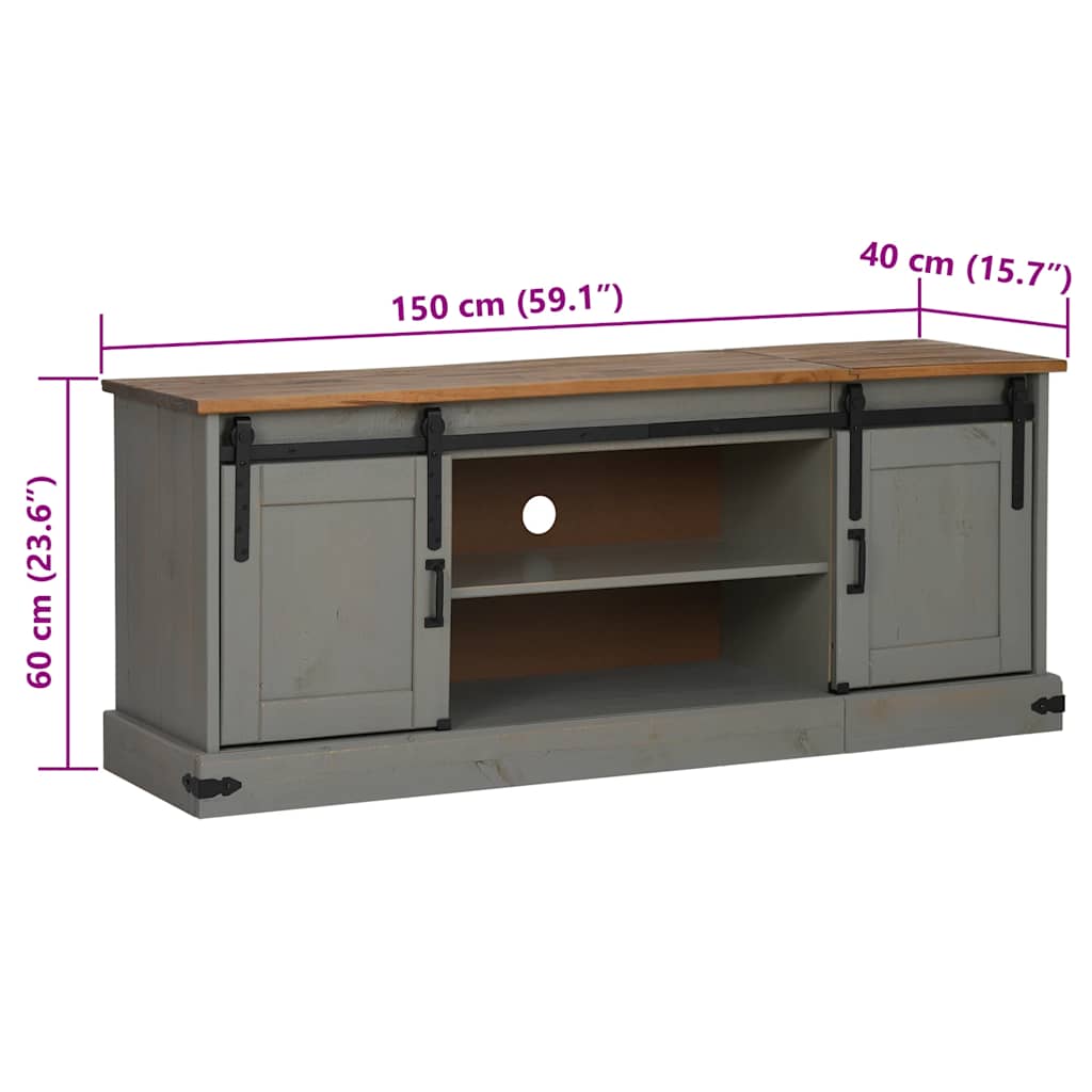 TV ormarić HALDEN 2 klizna vrata sivi 150x40x60 cm puno drvo