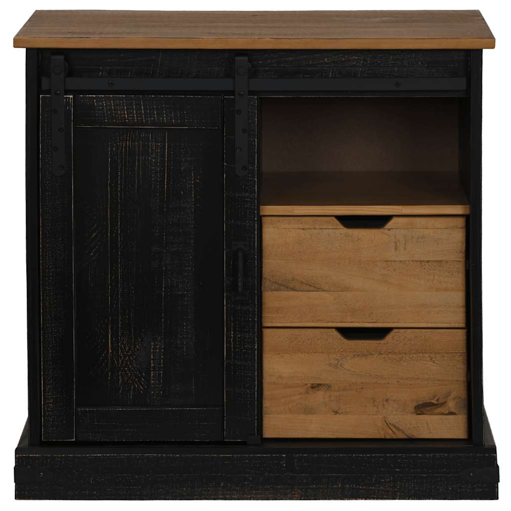 Komoda HALDEN s kliznim vratima crna 80x40x80 cm puno drvo