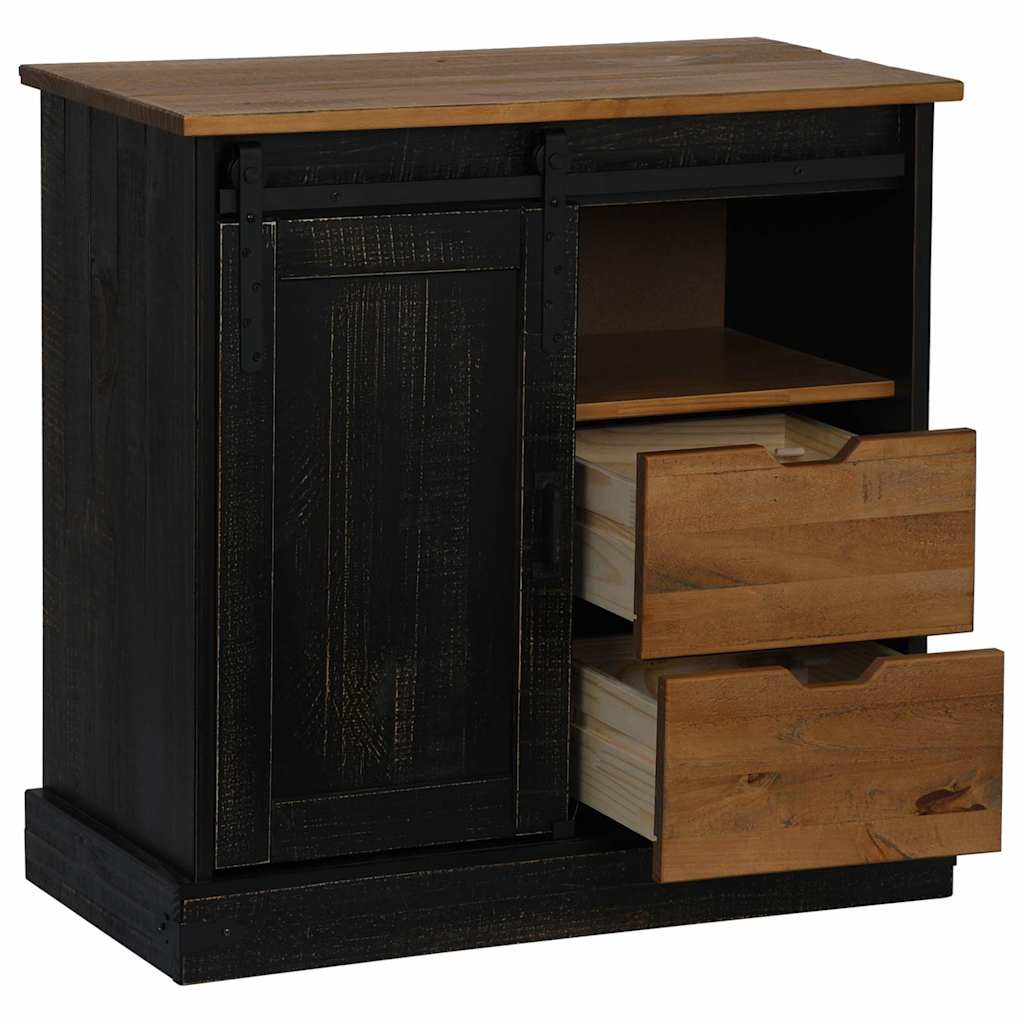 Komoda HALDEN s kliznim vratima crna 80x40x80 cm puno drvo