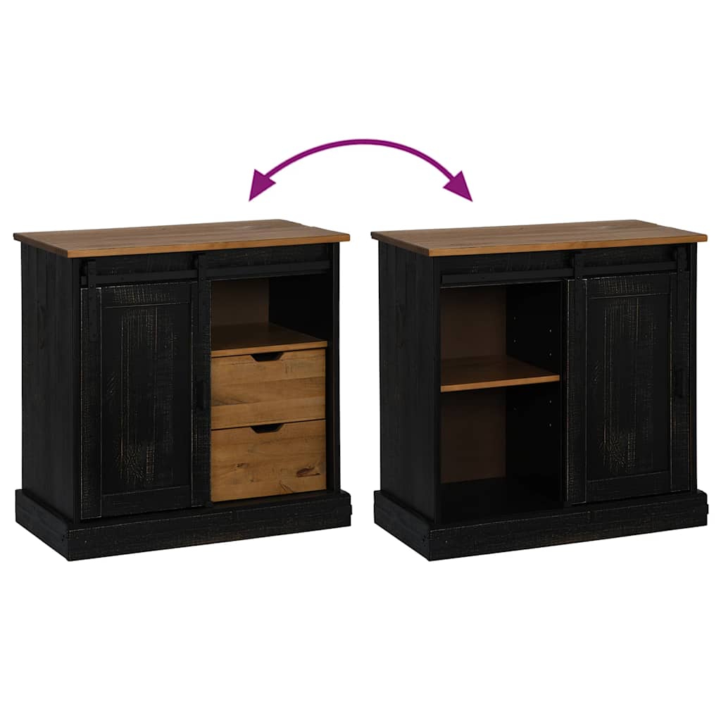 Komoda HALDEN s kliznim vratima crna 80x40x80 cm puno drvo
