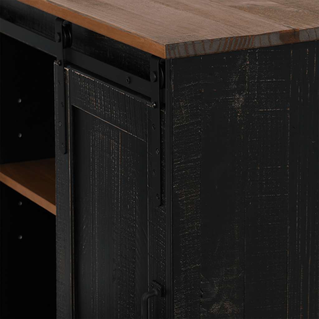 Komoda HALDEN s kliznim vratima crna 80x40x80 cm puno drvo