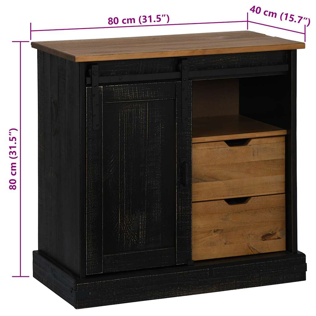 Komoda HALDEN s kliznim vratima crna 80x40x80 cm puno drvo