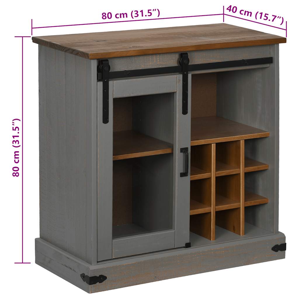 Komoda HALDEN s kliznim vratima siva 80x40x80 cm puno drvo