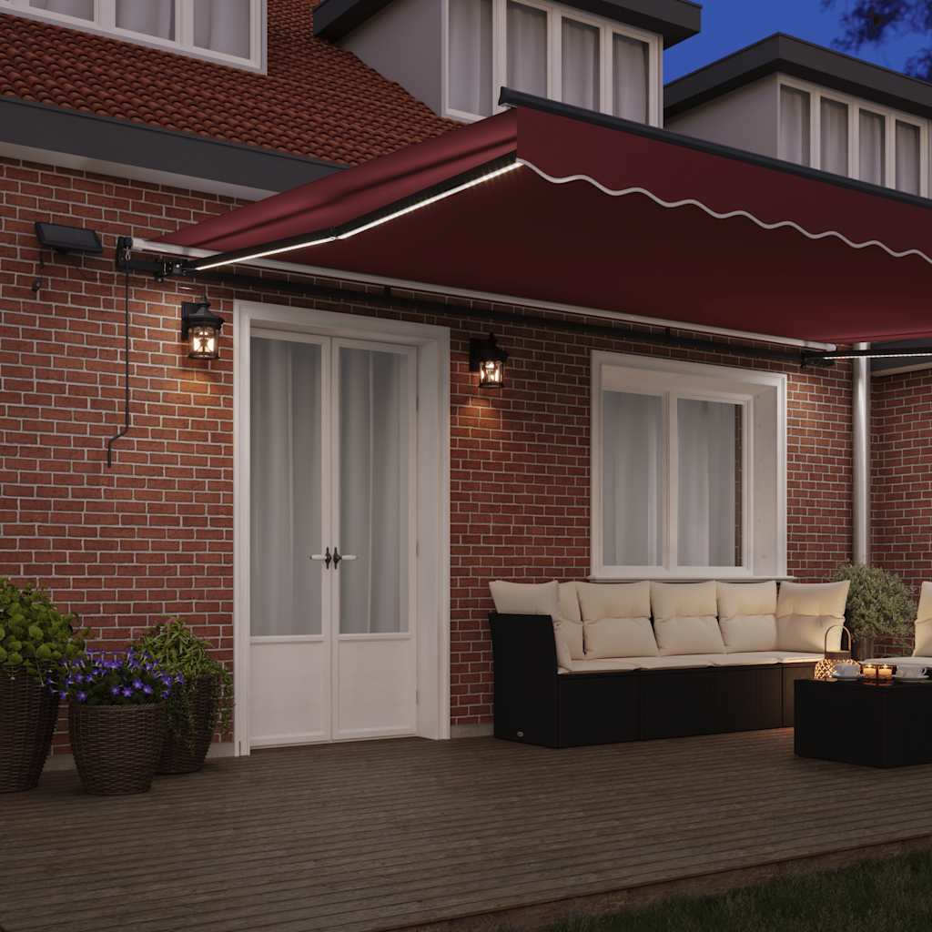 Tenda na ručno uvlačenje s LED svjetlima bordo 500 x 300 cm