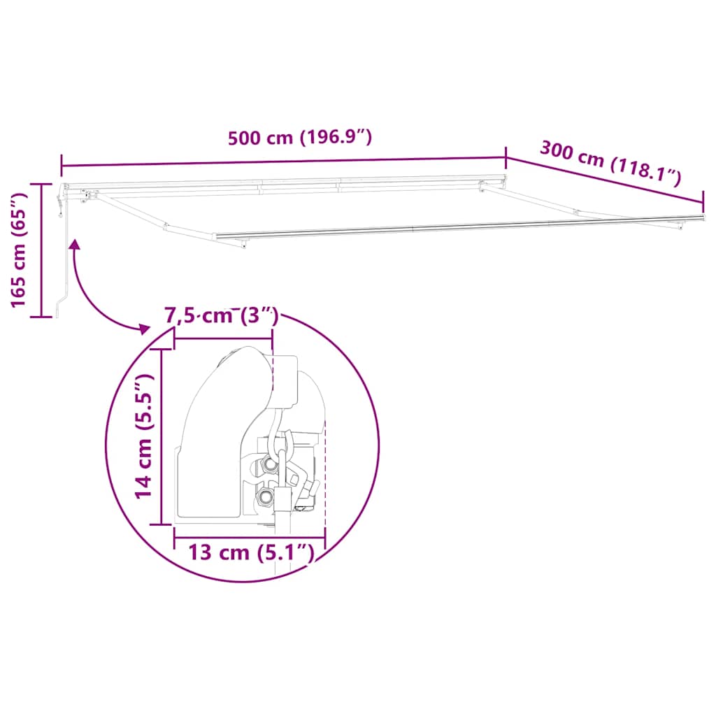 Tenda na automatsko uvlačenje antracit i bijela 500x300 cm